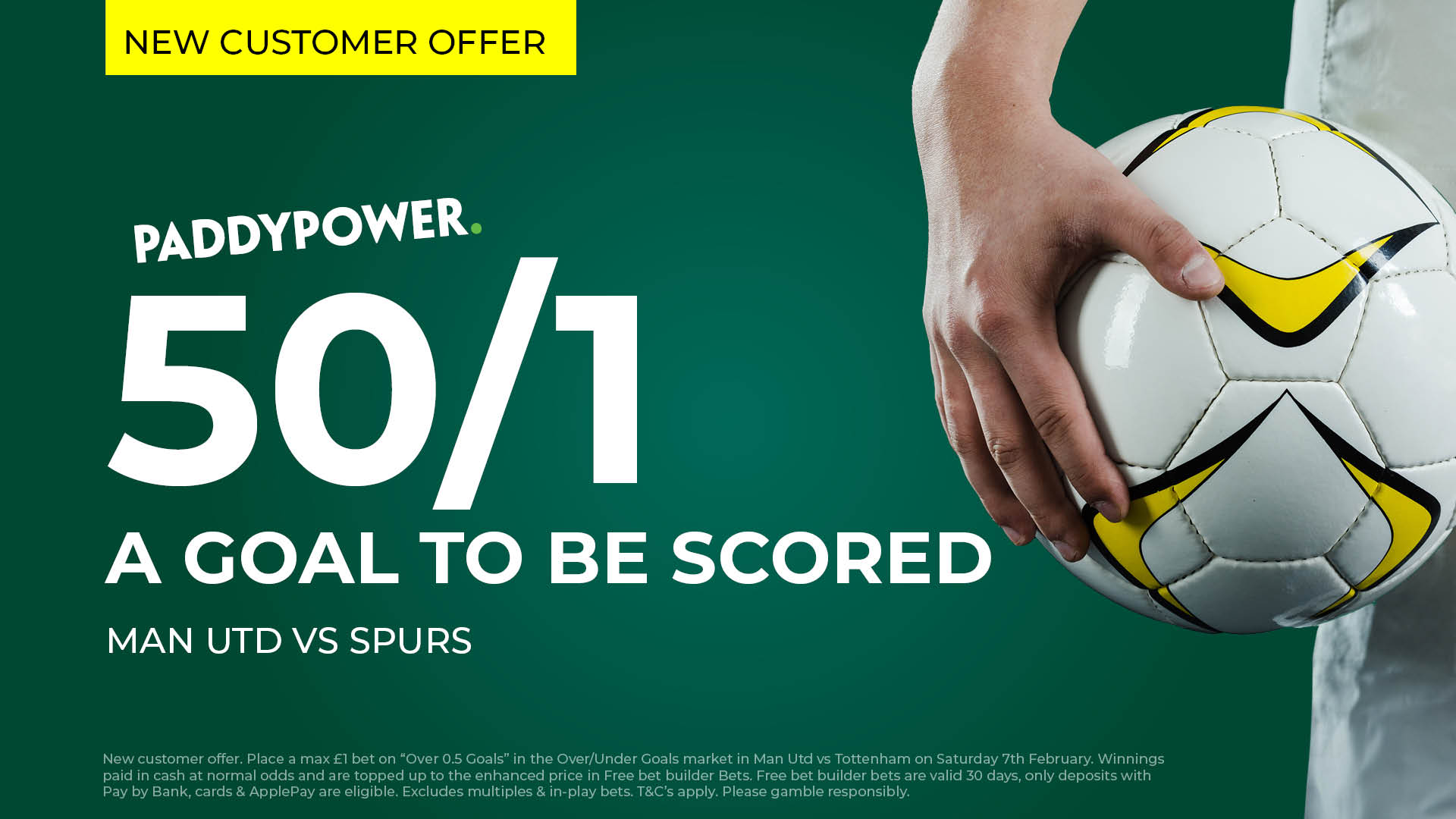 Read our Man Utd vs Spurs preview and get 50/1 for a goal to be scored in the match, for new customers only, from Paddy Power.
