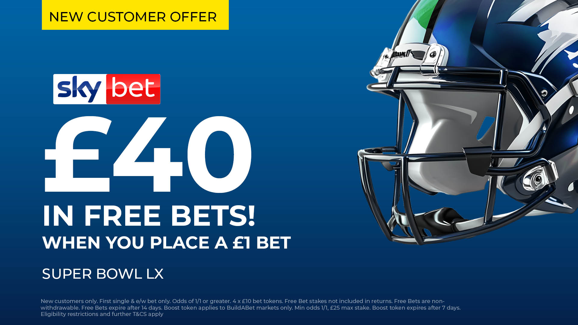 Read our Super Bowl LX preview and find out how you can get £40 in Free 彩票168平台安卓s to use on the big game from Sky Bet, for new customers only.